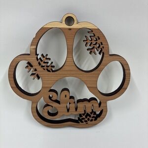 Dog Paw Snowflake Wood Ornament Handcrafted NEW Personalized - Slim